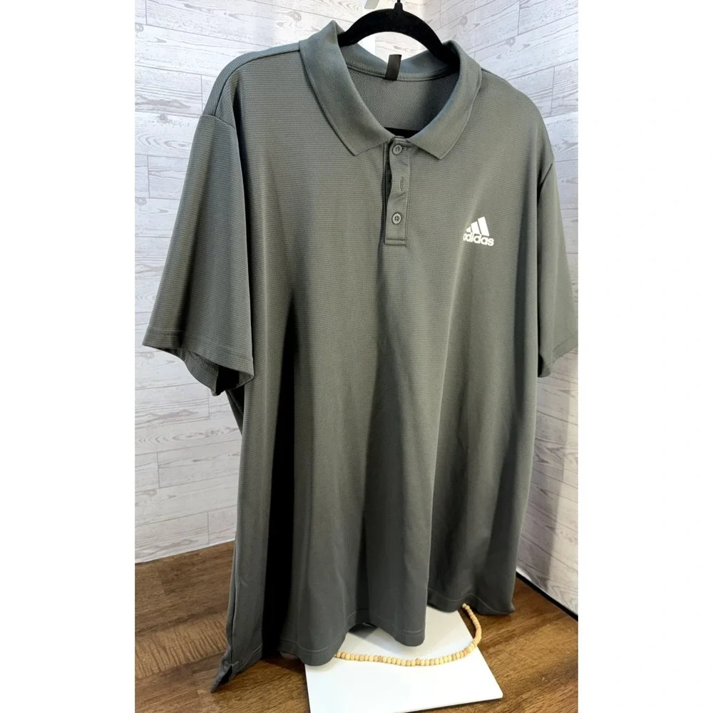 Adidas Prime Green Golf‎ Polo Shirt Mens Golf Shirt Casual Gray XXL 2XL